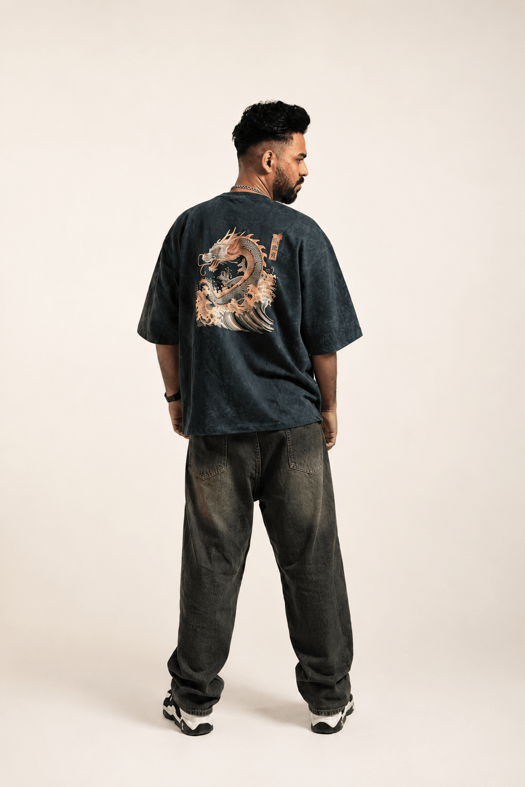 Dragon Wave" Premium Acid Wash Oversized Tee - GreenUrbanFaad