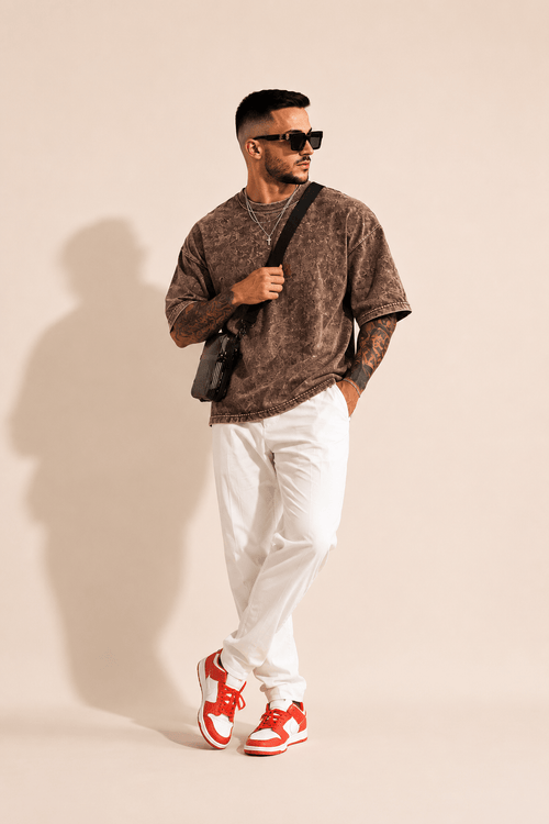 UrbanFaad Premium Acid Wash Blank Tee - ChocolateUrbanFaad